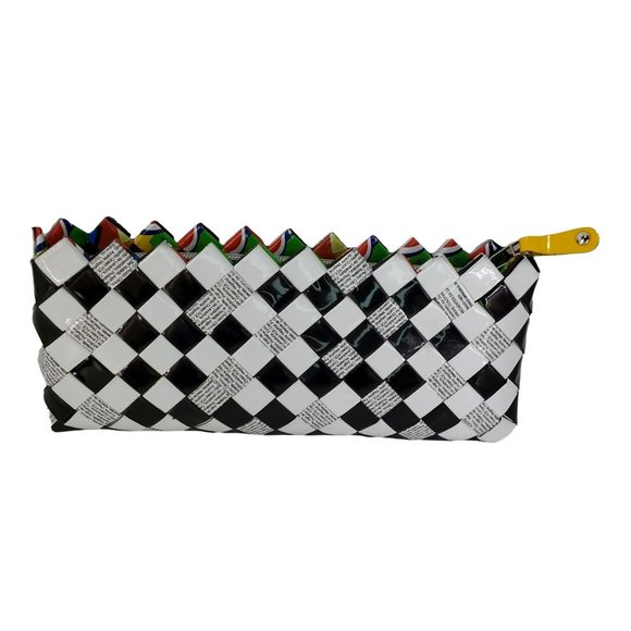 Nahui Ollin Clutch Zipper Handbag Purse Recycled Newspaper & Candy Wrappers - Picture 1 of 7